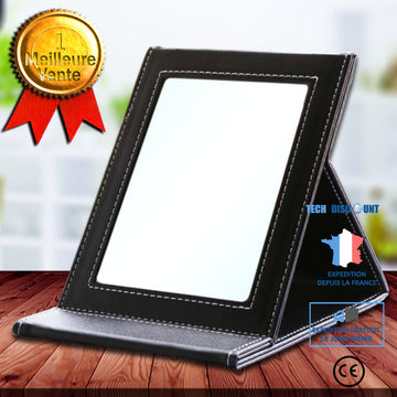 TD® Miroir pliable en cuir miroir pliant miroir de maquillage miroir de beauté portable haute définition petit miroir cadeau noir